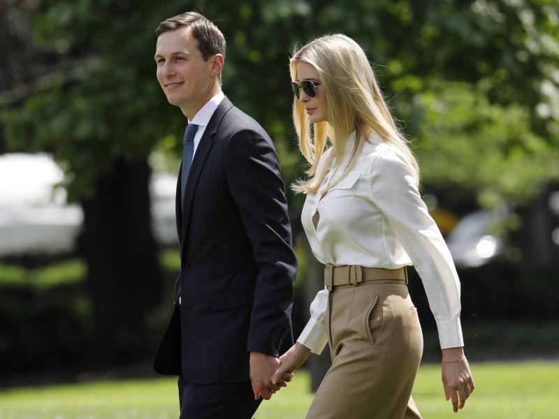 Jared Kushner and Ivanka Trump walk on the South Lawn of the White House to board Marine One on their way to the Camp David presidential retreat in Maryland on June 1, 2018. Jared Kushner and Ivanka Trump walk on the South Lawn of the White House to board Marine One on their way to the Camp David presidential retreat in Maryland on June 1, 2018.