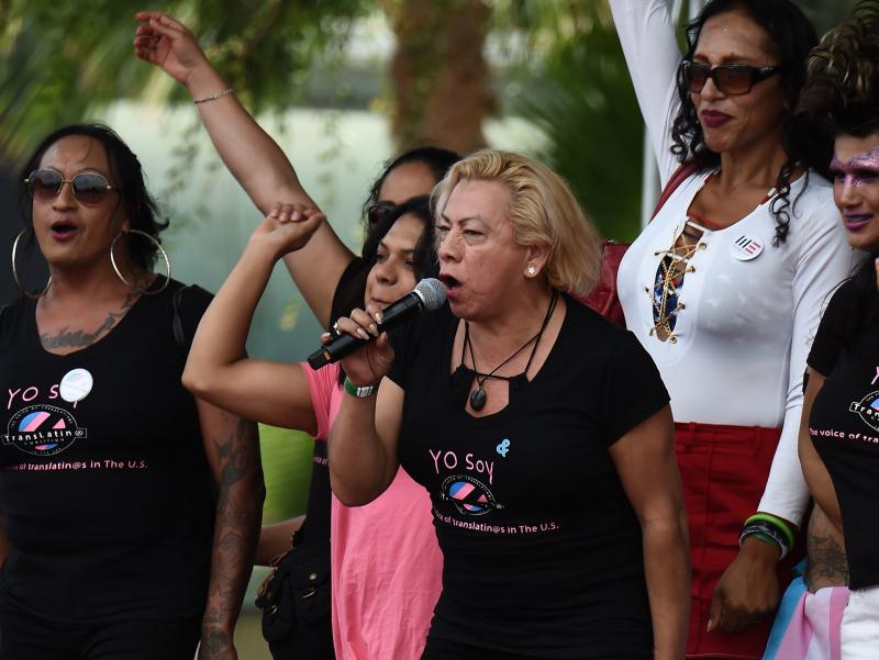 Bamby Salcedo, here speaking at a 2017 rally, is president and CEO of the TransLatin@ Coalition, one of the plaintiffs in a lawsuit filed to keep Obama-era civil rights protections in place. "Everyone deserves easy access to health care," Salcedo says, "a Bamby Salcedo, here speaking at a 2017 rally, is president and CEO of the TransLatin@ Coalition, one of the plaintiffs in a lawsuit filed to keep Obama-era civil rights protections in place. "Everyone deserves easy access to health care," Salcedo says, "a