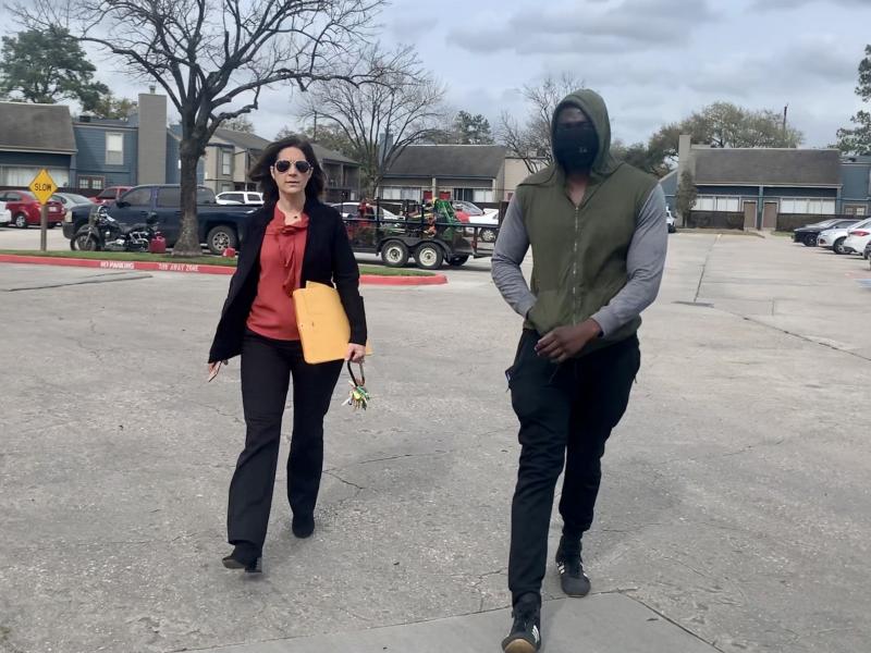 Landlord Stephanie Graves walks to the main office at one of her properties in Houston with a resident. She's going door to door offering to help residents apply for rental assistance money approved by Congress that's just starting to flow to landlords an Landlord Stephanie Graves walks to the main office at one of her properties in Houston with a resident. She's going door to door offering to help residents apply for rental assistance money approved by Congress that's just starting to flow to landlords an