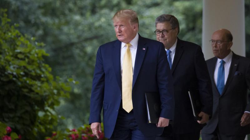 President Trump arrives at the White House with Commerce Secretary Wilbur Ross (right) and U.S. Attorney General William Barr in July to speak about Trump's executive order concerning citizenship. President Trump arrives at the White House with Commerce Secretary Wilbur Ross (right) and U.S. Attorney General William Barr in July to speak about Trump's executive order concerning citizenship.