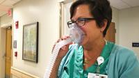 Nurse-midwife Cynthia Voytas demonstrates equipment used to deliver nitrous oxide at South County Hospital in North Kingstown, R.I. Nurse-midwife Cynthia Voytas demonstrates equipment used to deliver nitrous oxide at South County Hospital in North Kingstown, R.I.