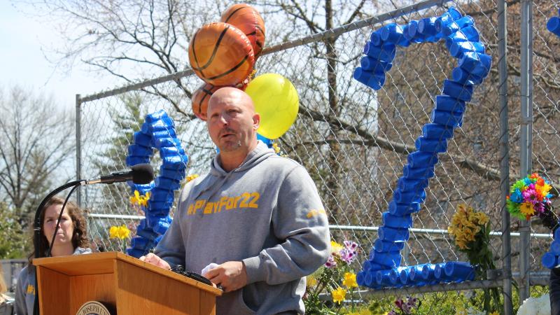 Mount St. Joseph University women's basketball coach Dan Benjamin spoke at a vigil for Lauren Hill Friday. The 19-year-old freshman died after a battle with brain cancer. Mount St. Joseph University women's basketball coach Dan Benjamin spoke at a vigil for Lauren Hill Friday. The 19-year-old freshman died after a battle with brain cancer.