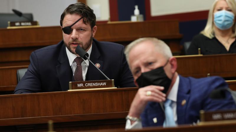 House Homeland Security Committee member Rep. Dan Crenshaw, R-Texas, questions witnesses during a hearing Thursday on threats to the United States. House Homeland Security Committee member Rep. Dan Crenshaw, R-Texas, questions witnesses during a hearing Thursday on threats to the United States.