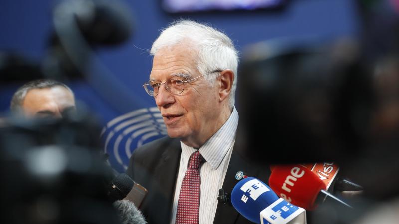 The European Union's foreign policy chief, Josep Borrell, talks to reporters Tuesday at the European Parliament in Strasbourg, France. The same day, the U.K., France and Germany announced they were lodging a dispute against Tehran under the Joint Comprehe The European Union's foreign policy chief, Josep Borrell, talks to reporters Tuesday at the European Parliament in Strasbourg, France. The same day, the U.K., France and Germany announced they were lodging a dispute against Tehran under the Joint Comprehe