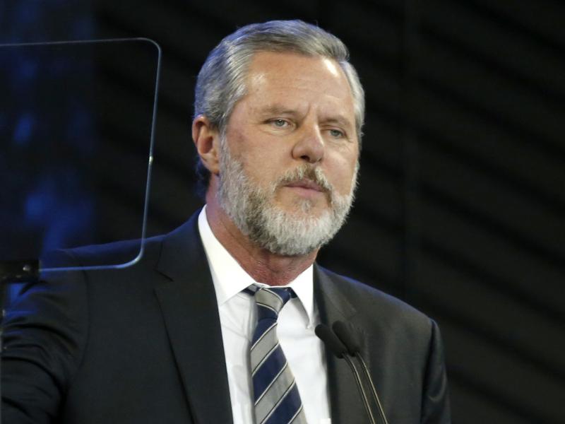 Jerry Falwell Jr., shown here in 2018, has apologized for tweeting a racist image. Jerry Falwell Jr., shown here in 2018, has apologized for tweeting a racist image.