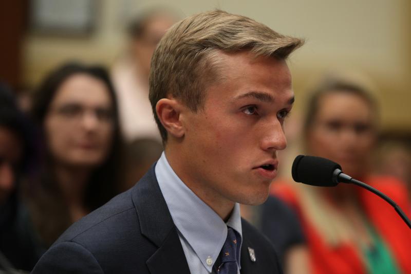 Benji Backer, president of the American Conservation Coalition, testifies about climate change during a U.S. House hearing in 2019. Benji Backer, president of the American Conservation Coalition, testifies about climate change during a U.S. House hearing in 2019.