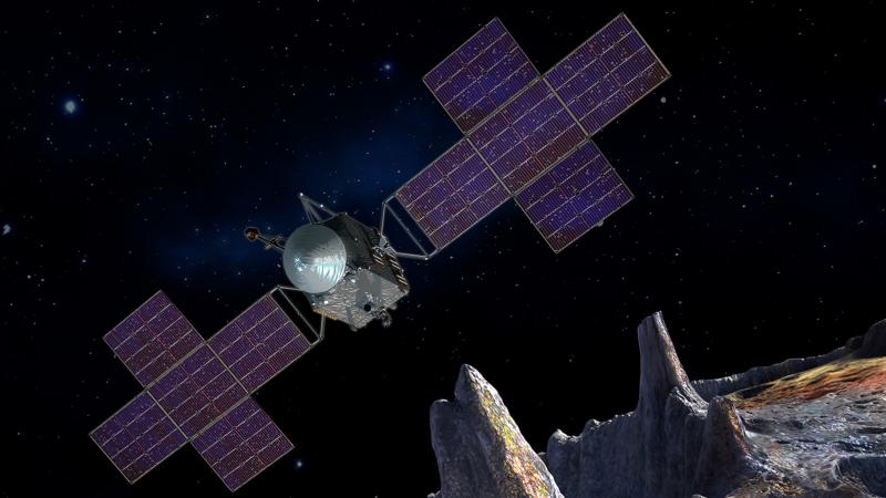 This artist's-concept illustration depicts NASA's Psyche spacecraft which will carry a deep-space laser communications system. This artist's-concept illustration depicts NASA's Psyche spacecraft which will carry a deep-space laser communications system.