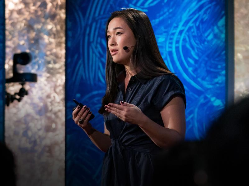 Liz Kleinrock on the TED stage. Liz Kleinrock on the TED stage.
