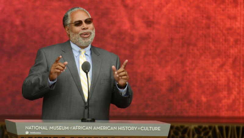 Lonnie G. Bunch III speaks during the 2016 dedication of the National Museum of African History and Culture in Washington, D.C. Bunch, the museum's founding director, will be taking over as secretary of the Smithsonian Institution in mid-June. Lonnie G. Bunch III speaks during the 2016 dedication of the National Museum of African History and Culture in Washington, D.C. Bunch, the museum's founding director, will be taking over as secretary of the Smithsonian Institution in mid-June.