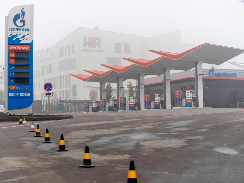 A closed Gazprom gasoline station is shown in Almaty, Kazakhstan, on Jan. 9. A closed Gazprom gasoline station is shown in Almaty, Kazakhstan, on Jan. 9.