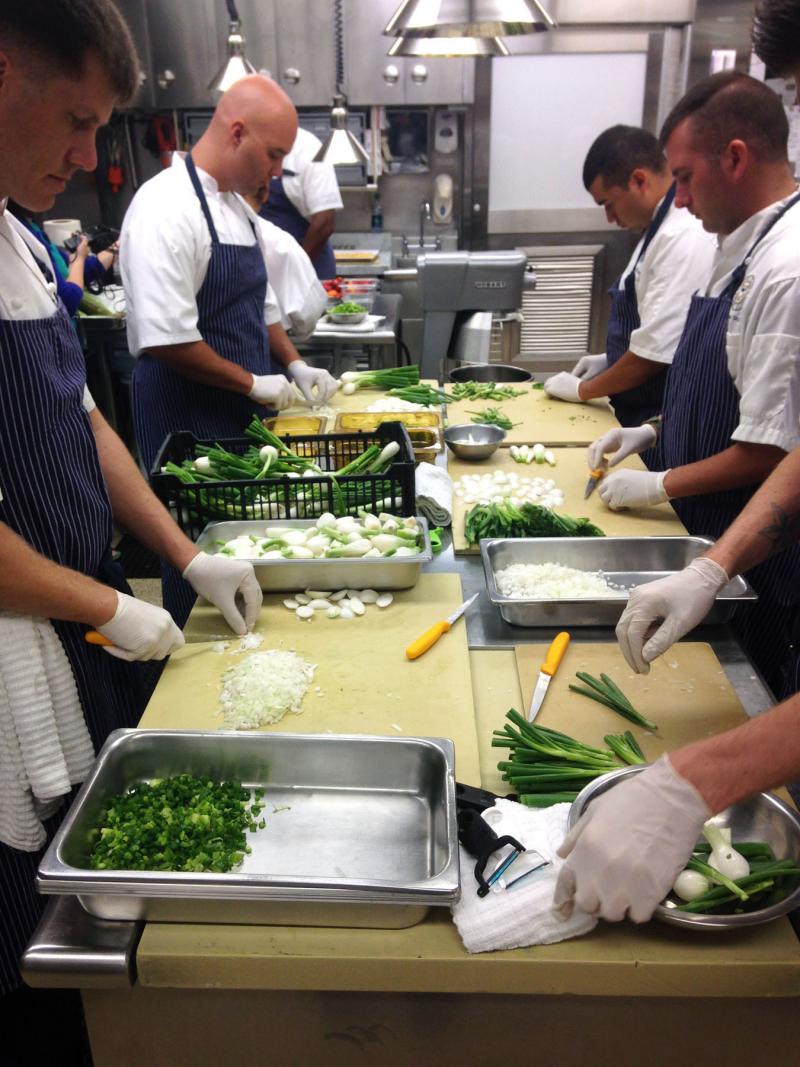 White House chefs chop a lot of vegetables to prepare for a dinner of 400 Tuesday night. White House chefs chop a lot of vegetables to prepare for a dinner of 400 Tuesday night.