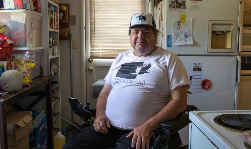 The house that John High rents with his son in Norman, Okla., doesn't even have a windowless room he could retreat to in a tornado, he says, and he can't afford to build a a wheelchair-accessible storm shelter. The house that John High rents with his son in Norman, Okla., doesn't even have a windowless room he could retreat to in a tornado, he says, and he can't afford to build a a wheelchair-accessible storm shelter.