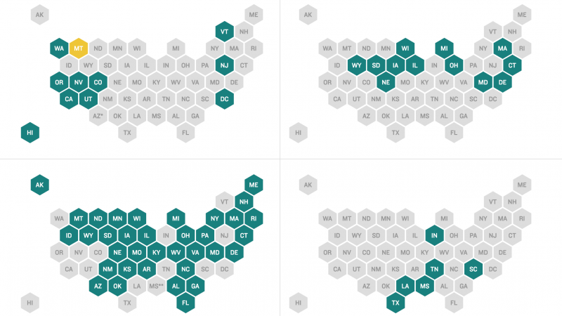 Series of maps showing absentee voting laws by state Series of maps showing absentee voting laws by state