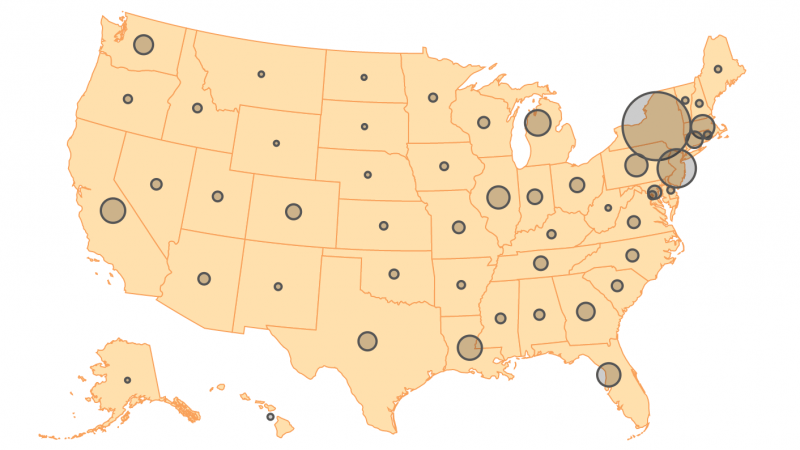 Map showing U.S. COVID-19 cases (as of April 4) Map showing U.S. COVID-19 cases (as of April 4)