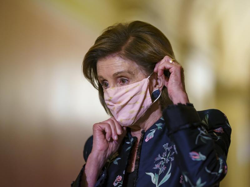 Speaker of the House Nancy Pelosi, D-Calif., wears a face mask as she hosts a visit by King Abdullah II of Jordan, at the Capitol in Washington, Thursday, July 22, 2021. Speaker of the House Nancy Pelosi, D-Calif., wears a face mask as she hosts a visit by King Abdullah II of Jordan, at the Capitol in Washington, Thursday, July 22, 2021.