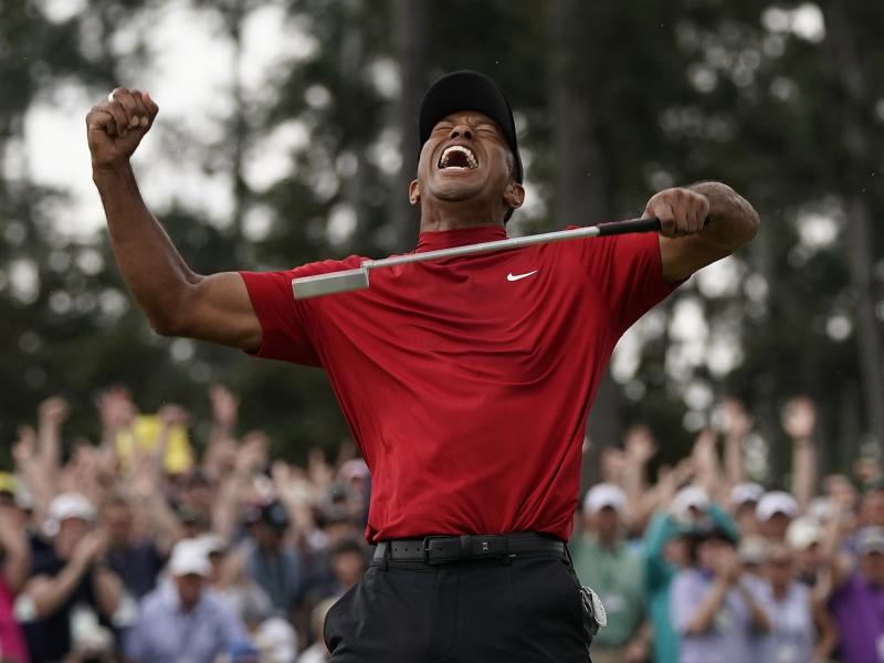 Tiger Woods reacts as he wins the Masters Tournament last year in Augusta, Ga. Tiger Woods reacts as he wins the Masters Tournament last year in Augusta, Ga.