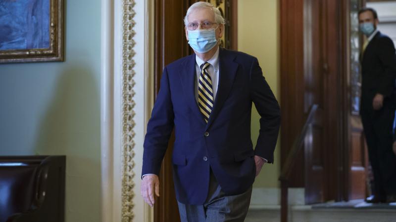 Senate Majority Leader Mitch McConnell, R-Ky., leaves the chamber Monday after speaking about the death of Justice Ruth Bader Ginsburg. McConnell made the case on the Senate floor that voters elected a GOP majority to confirm judicial nominees. Senate Majority Leader Mitch McConnell, R-Ky., leaves the chamber Monday after speaking about the death of Justice Ruth Bader Ginsburg. McConnell made the case on the Senate floor that voters elected a GOP majority to confirm judicial nominees.