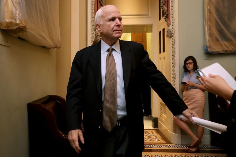 Sen. John McCain, R-Ariz., leaves a meeting of GOP senators in the U.S. capitol on June 22, when most Republican senators were given their first opportunity to look at legislation aimed at overhauling the Affordable Care Act during the closed door meeting Sen. John McCain, R-Ariz., leaves a meeting of GOP senators in the U.S. capitol on June 22, when most Republican senators were given their first opportunity to look at legislation aimed at overhauling the Affordable Care Act during the closed door meeting