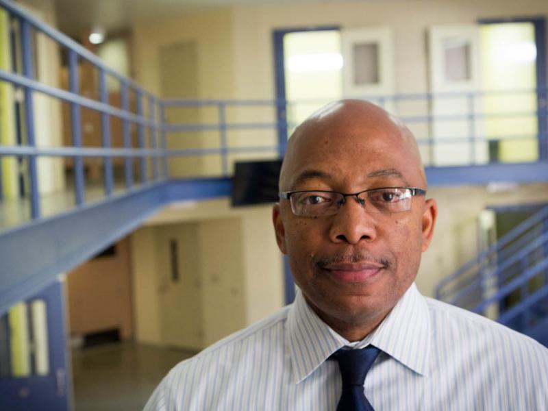 Brian Hopson, assistant superintendent at Alameda County Juvenile Hall, stands in one of its many empty units. The 360-bed facility was full when it opened eight years ago, but is now at half capacity. Brian Hopson, assistant superintendent at Alameda County Juvenile Hall, stands in one of its many empty units. The 360-bed facility was full when it opened eight years ago, but is now at half capacity.