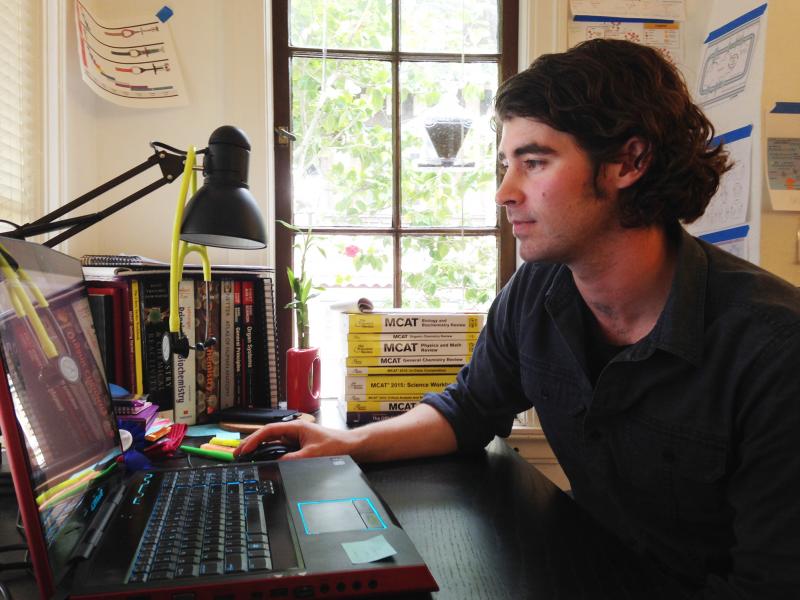 Travis Driscoll, a medical school applicant from Berkeley, Calif., studies for the revamped MCAT. Travis Driscoll, a medical school applicant from Berkeley, Calif., studies for the revamped MCAT.