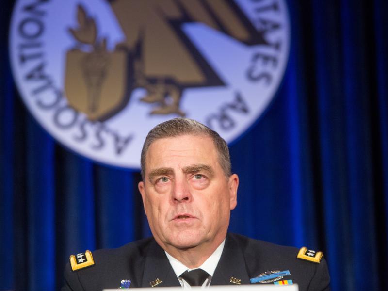 Army Chief of Staff Gen. Mark Milley speaks on a panel during the Association of U.S. Army Annual Meeting on Oct. 5. Army Chief of Staff Gen. Mark Milley speaks on a panel during the Association of U.S. Army Annual Meeting on Oct. 5.