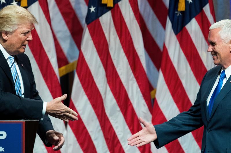 Republican presidential candidate Donald Trump introduces his newly selected running mate, Indiana Gov. Mike Pence, in New York City on Saturday. Republican presidential candidate Donald Trump introduces his newly selected running mate, Indiana Gov. Mike Pence, in New York City on Saturday.