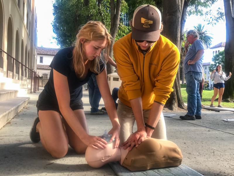 Students in Alice Henshaw's Wilderness Medical Associates CPR training course can practice on a Womanikin, designed to help trainees understand that compressions should be performed the same way on women's bodies as men's. Students in Alice Henshaw's Wilderness Medical Associates CPR training course can practice on a Womanikin, designed to help trainees understand that compressions should be performed the same way on women's bodies as men's.
