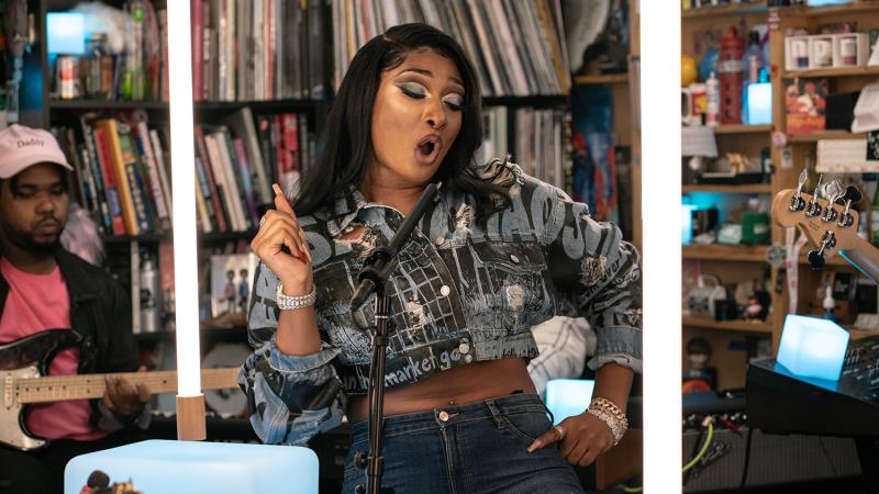 Megan Thee Stallion plays a Tiny Desk Concert (Laura Beltran Villamizar/NPR). Megan Thee Stallion plays a Tiny Desk Concert (Laura Beltran Villamizar/NPR).