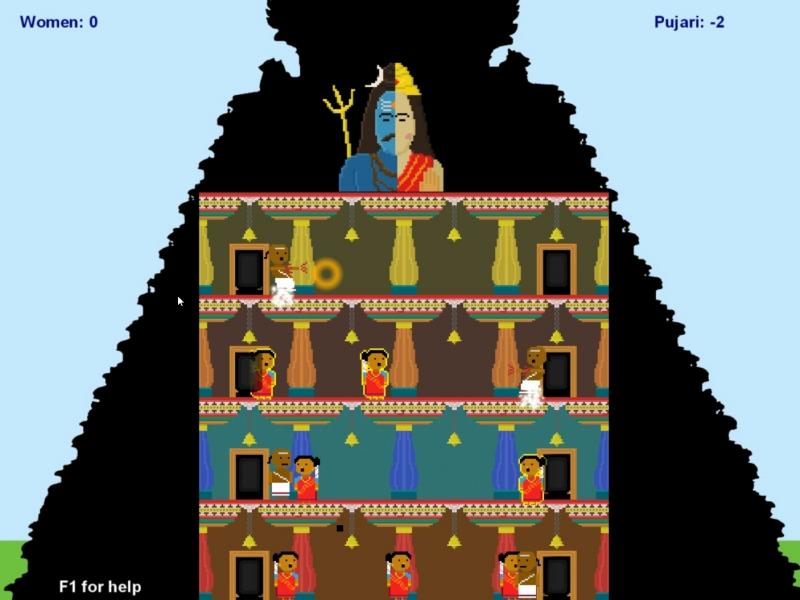 In the video game Darshan Diversion, avatars of women in red saris try to reach the top of a temple but are thwarted by Hindu priests if a red blinking light indicates that the women are menstruating. In the video game Darshan Diversion, avatars of women in red saris try to reach the top of a temple but are thwarted by Hindu priests if a red blinking light indicates that the women are menstruating.