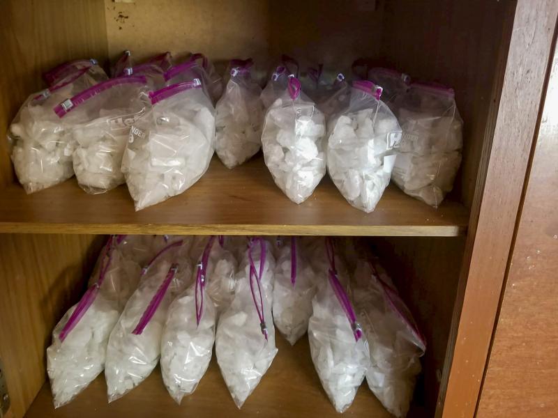 Evidence seized from a drug trafficking operation in central California in early 2020 included methamphetamine and fentanyl with a street value of $1.5 million, authorities said. Evidence seized from a drug trafficking operation in central California in early 2020 included methamphetamine and fentanyl with a street value of $1.5 million, authorities said.