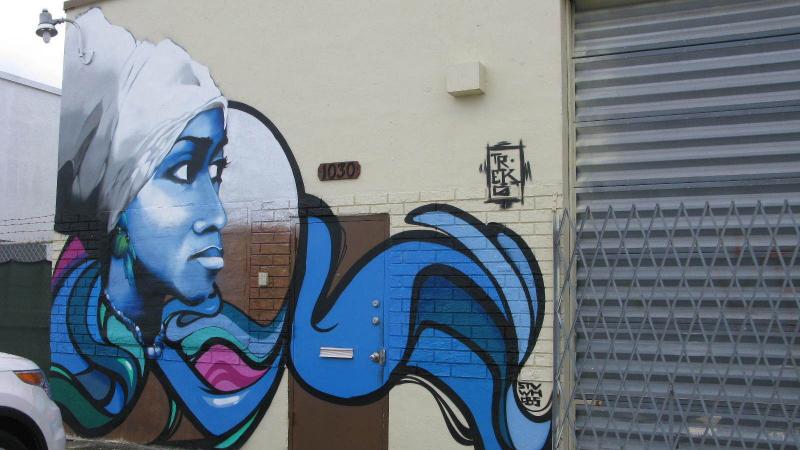 The graffiti artist, Trek6, painted the Yoruba goddess of the ocean, Yemaya, to honor his Caribbean roots. She symbolizes growth, something that he thinks Hialeah needs. The graffiti artist, Trek6, painted the Yoruba goddess of the ocean, Yemaya, to honor his Caribbean roots. She symbolizes growth, something that he thinks Hialeah needs.