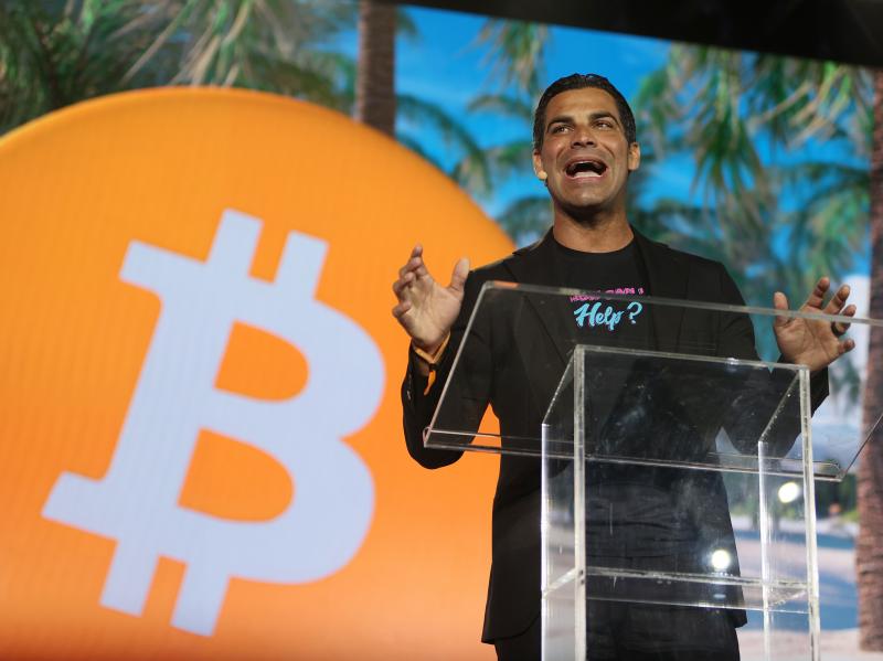 Miami Mayor Francis Suarez speaks at the Bitcoin 2021 Convention, a crypto-currency conference held at the Mana Wynwood convention center in Miami on June 4. Suarez is aggressively pitching Miami as a top destination for cryptocurrency companies. Miami Mayor Francis Suarez speaks at the Bitcoin 2021 Convention, a crypto-currency conference held at the Mana Wynwood convention center in Miami on June 4. Suarez is aggressively pitching Miami as a top destination for cryptocurrency companies.