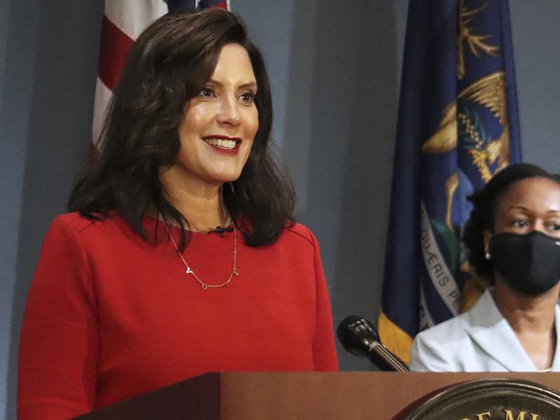 Michigan's Supreme Court ruled Friday that Democratic Gov. Gretchen Whitmer (pictured here on Sept. 16) does not have the authority to extend a state of emergency past April 30. Whitmer had cited two state laws that allowed her to maintain the state's cor Michigan's Supreme Court ruled Friday that Democratic Gov. Gretchen Whitmer (pictured here on Sept. 16) does not have the authority to extend a state of emergency past April 30. Whitmer had cited two state laws that allowed her to maintain the state's cor