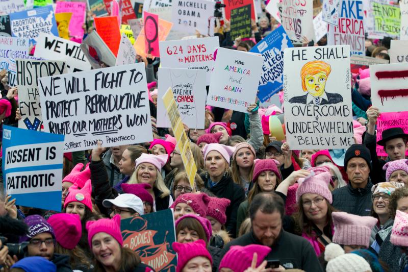 Demonstrators with pink hats begin to gather in Washington for the Women's March on Jan. 21, 2017, the first full day of Trump's presidency. Now, many women have turned that energy into elections. Demonstrators with pink hats begin to gather in Washington for the Women's March on Jan. 21, 2017, the first full day of Trump's presidency. Now, many women have turned that energy into elections.