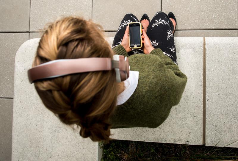 She's not tuning in, she's tuning inward — letting go of stress, or at least trying to, with a mindfulness app on her phone. She's not tuning in, she's tuning inward — letting go of stress, or at least trying to, with a mindfulness app on her phone.