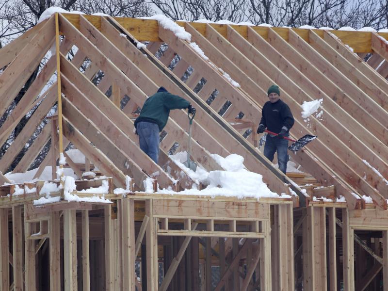 Men shovel snow off the top of a building under construction in Franklin Lakes, N.J., on Thursday. Job growth in February was led by a sharp increase in construction employment. Men shovel snow off the top of a building under construction in Franklin Lakes, N.J., on Thursday. Job growth in February was led by a sharp increase in construction employment.