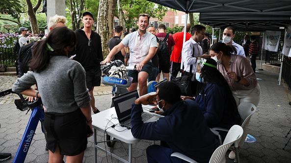 People line up outside of the New York City Department of Health and Mental Hygiene on June 23, as the city makes vaccines available to residents possibly exposed to monkeypox. People line up outside of the New York City Department of Health and Mental Hygiene on June 23, as the city makes vaccines available to residents possibly exposed to monkeypox.