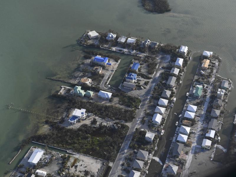 Hurricane Irma damaged homes in the Florida Keys in 2017. A new study finds buildings in the contiguous U.S. are concentrated in disaster-prone areas. Hurricane Irma damaged homes in the Florida Keys in 2017. A new study finds buildings in the contiguous U.S. are concentrated in disaster-prone areas.