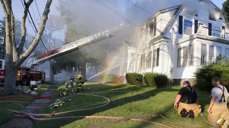 Firefighters battle a house fire in North Andover, Mass., one of a series of fires and gas explosions triggered Thursday by a problem with a gas line that feeds several communities north of Boston. Firefighters battle a house fire in North Andover, Mass., one of a series of fires and gas explosions triggered Thursday by a problem with a gas line that feeds several communities north of Boston.
