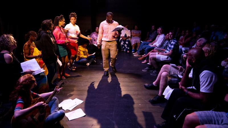 Alvin, played by LJ Moses, performs "We Can't Stop," during the musical East of the River at the Anacostia Arts Center Friday night. Alvin, played by LJ Moses, performs "We Can't Stop," during the musical East of the River at the Anacostia Arts Center Friday night.