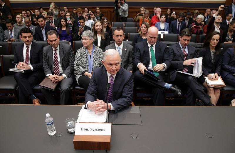 Attorney General Jeff Sessions waits for the beginning of a hearing before the House Judiciary Committee on Tuesday. Attorney General Jeff Sessions waits for the beginning of a hearing before the House Judiciary Committee on Tuesday.