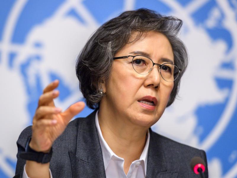 U.N. Special Rapporteur to Myanmar Yanghee Lee speaks at a press conference after reporting to the Human Rights Council in Geneva on Monday. U.N. Special Rapporteur to Myanmar Yanghee Lee speaks at a press conference after reporting to the Human Rights Council in Geneva on Monday.