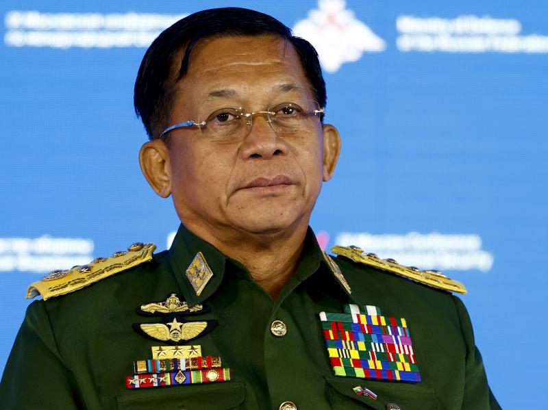 Senior Gen. Min Aung Hlaing, commander in chief of Myanmar's armed forces and head of Myanmar's coup regime, attends the 9th Moscow Conference on International Security in Moscow in June. Senior Gen. Min Aung Hlaing, commander in chief of Myanmar's armed forces and head of Myanmar's coup regime, attends the 9th Moscow Conference on International Security in Moscow in June.