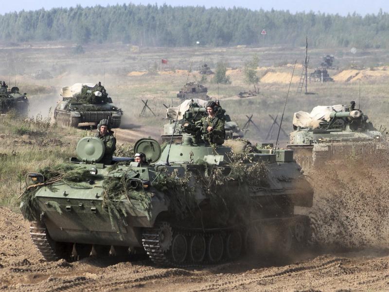 On Monday, Belorussian army vehicles prepare for war games at an undisclosed location in Belarus. On Monday, Belorussian army vehicles prepare for war games at an undisclosed location in Belarus.