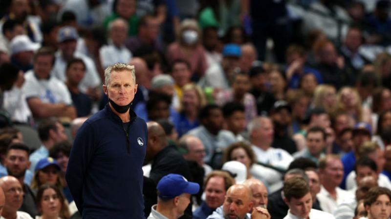 Head coach Steve Kerr of the Golden State Warriors looks on Tuesday as his team plays the Dallas Mavericks in Game Four of the NBA's Western Conference Finals in Dallas. Before the game Kerr refused to take questions about basketball, instead expressing h Head coach Steve Kerr of the Golden State Warriors looks on Tuesday as his team plays the Dallas Mavericks in Game Four of the NBA's Western Conference Finals in Dallas. Before the game Kerr refused to take questions about basketball, instead expressing h