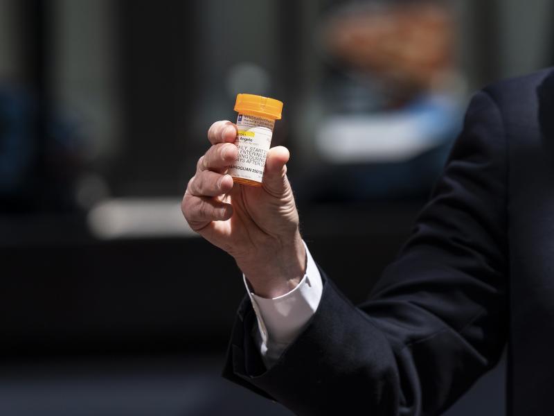 Senate Minority Leader Chuck Schumer, D-N.Y., holds a bottle of hydroxychloroquine while raising concerns about its use. Senate Minority Leader Chuck Schumer, D-N.Y., holds a bottle of hydroxychloroquine while raising concerns about its use.