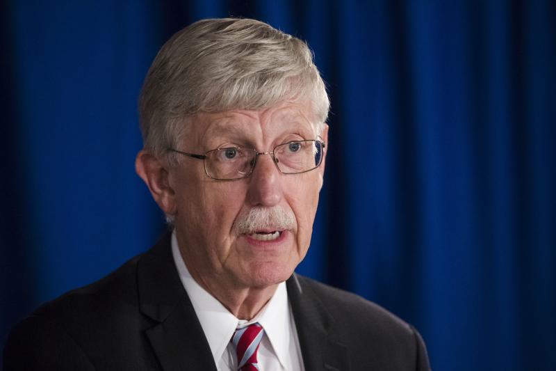 National Institutes of Health Director Dr. Francis Collins speak during a news conference in 2017. National Institutes of Health Director Dr. Francis Collins speak during a news conference in 2017.