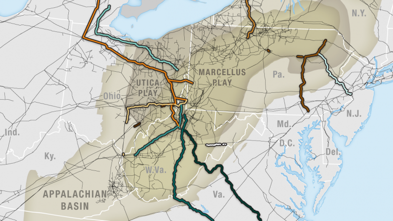 This map shows 11 recent proposed and approved natural gas pipeline projects in Appalachia. This map shows 11 recent proposed and approved natural gas pipeline projects in Appalachia.