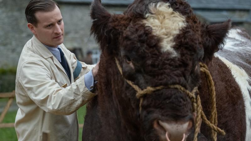 James Herriott (played by Nicholas Ralph) gets up in a lot of animals' business in the new All Creatures Great And Small. James Herriott (played by Nicholas Ralph) gets up in a lot of animals' business in the new All Creatures Great And Small.