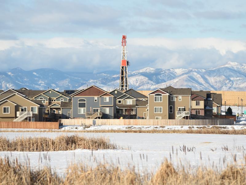 Oil and gas operations near a subdivision in Firestone, Colo. Oil and gas operations near a subdivision in Firestone, Colo.